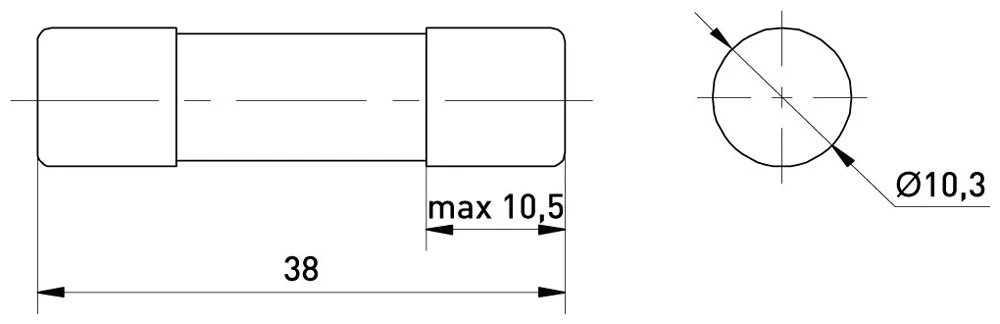 Запобіжник плавкий e.fuse.gpv.1038.8,  10x38, gPV, 8A, 1000VDC, 20kA - габаритні розміри